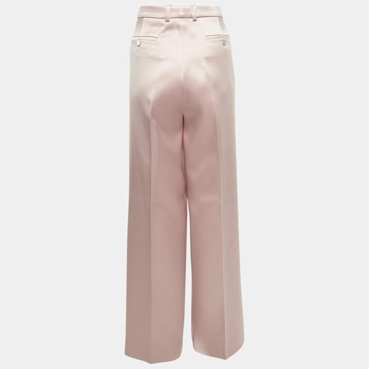 Pre Owned Gucci Pink Satin Straight Leg Trousers L