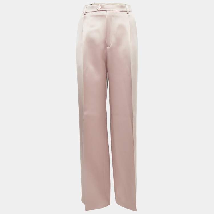 Pre Owned Gucci Pink Satin Straight Leg Trousers L