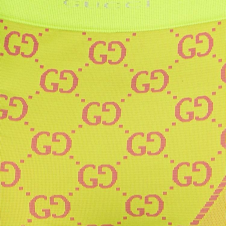 Pre Owned Gucci Acid Green GG Jacquard Technical Crop Top and Biker Shorts Set S/M