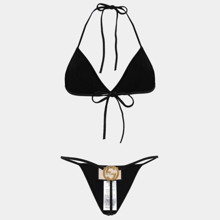 Pre Owned Gucci Black Jersey GG Detail Swim Set L