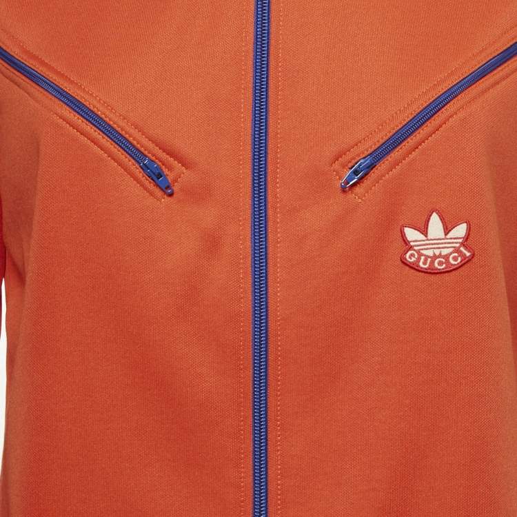 Pre Owned Gucci x Adidas Orange Jersey Zip-Up Jacket XS
