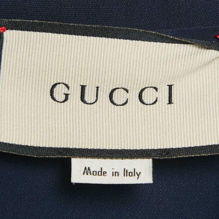 Pre Owned Gucci Navy Blue Wool Blend Logo Belted Flared Jumpsuit S 