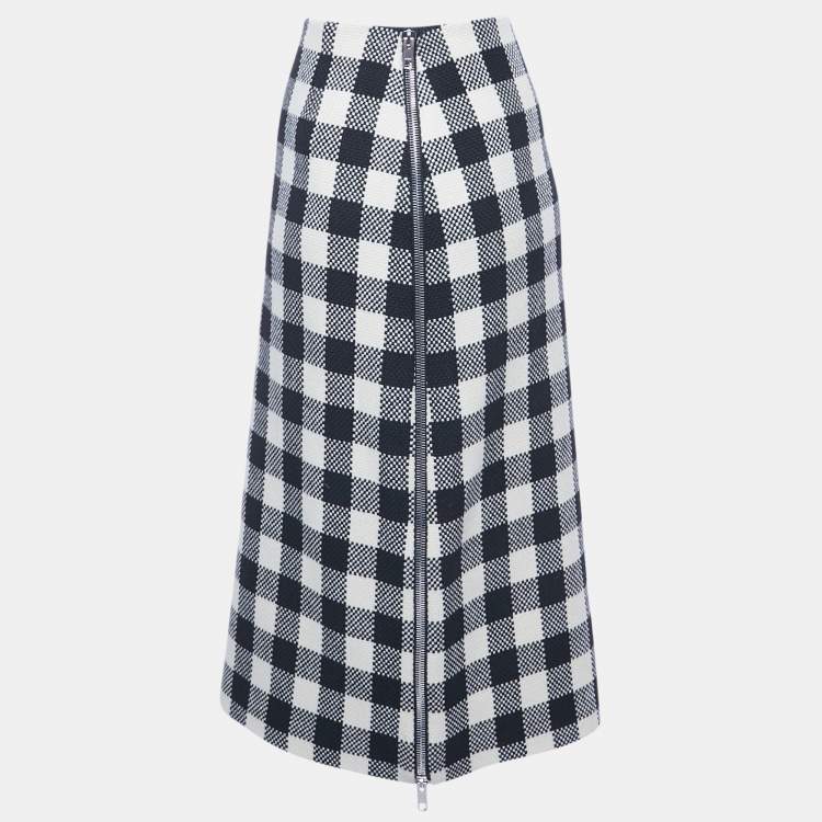 Pre Owned Gucci Monochrome Checker Pattern Wool Side Zip Detail Maxi Skirt M