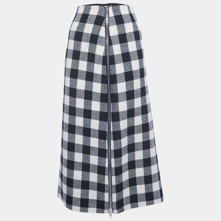 Pre Owned Gucci Monochrome Checker Pattern Wool Side Zip Detail Maxi Skirt M