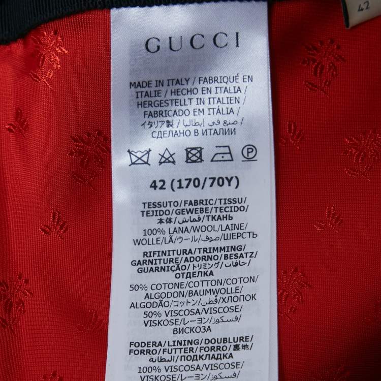 Pre Owned Gucci Monochrome Checker Pattern Wool Side Zip Detail Maxi Skirt M