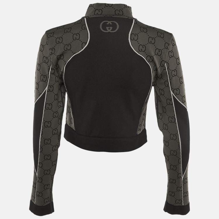 Pre Owned Gucci Grey/Black GG Jacquard Cropped Top L