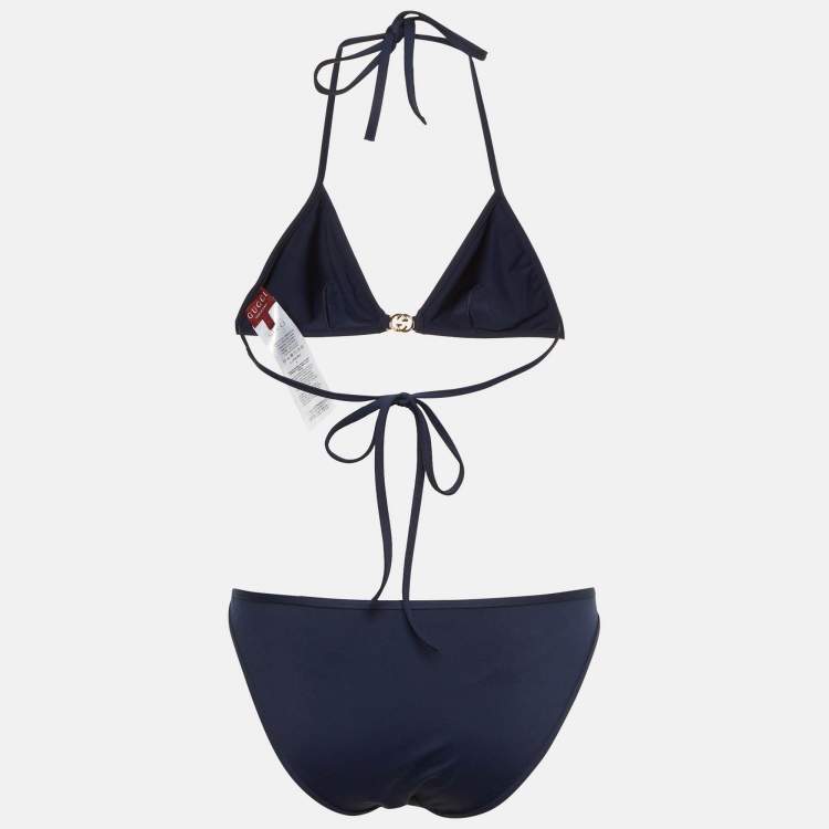 Pre Owned Gucci Navy Blue GG Sparkling Jersey 2 Piece Bikini L