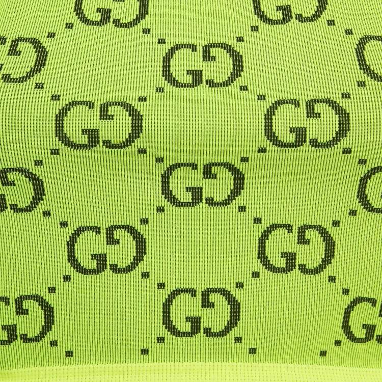 Pre Owned Gucci Fluorescent Green GG Jacquard Crop Tank Top M
