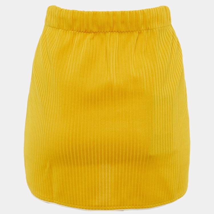 Pre Owned Gucci Yellow Ribbed Knit Mini Skirt L