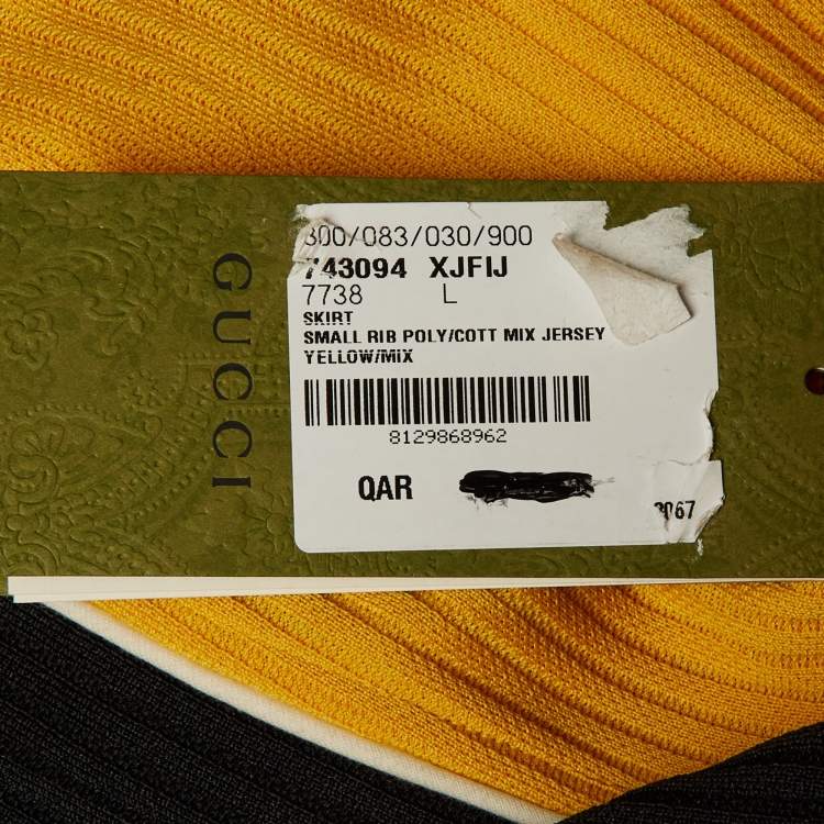 Pre Owned Gucci Yellow Ribbed Knit Mini Skirt L