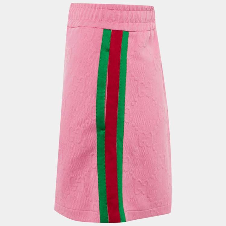 Pre Owned Gucci Pink GG Embossed Jersey Web Striped Shorts L