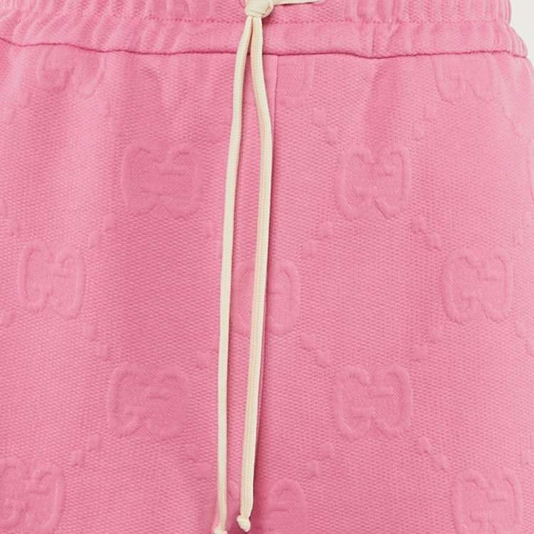 Pre Owned Gucci Pink GG Embossed Jersey Web Striped Shorts L