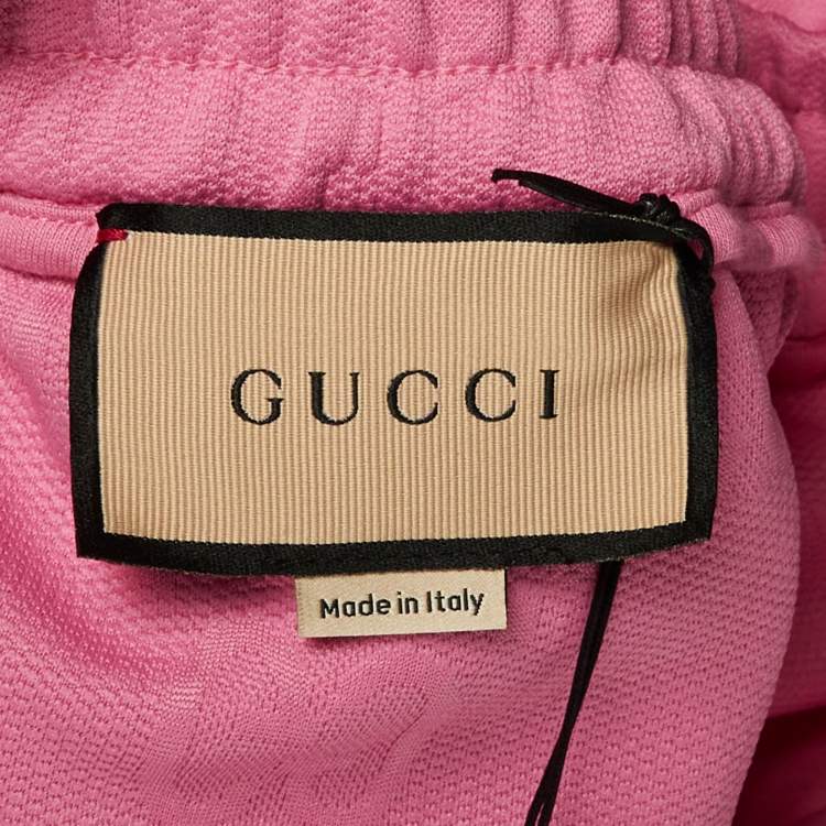 Pre Owned Gucci Pink GG Embossed Jersey Web Striped Shorts L