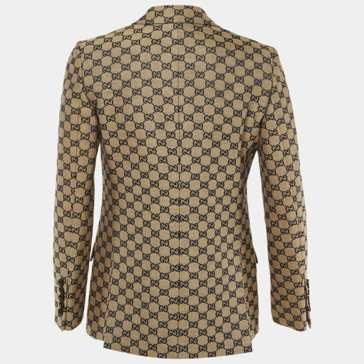 Pre Owned Gucci Beige/Blue GG Supreme Linen Blend Tailored Jacket S
