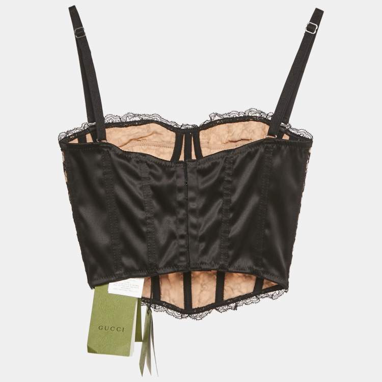 مملوكة مسبقًا Gucci Black GG Lace and Satin Corset Top XXS