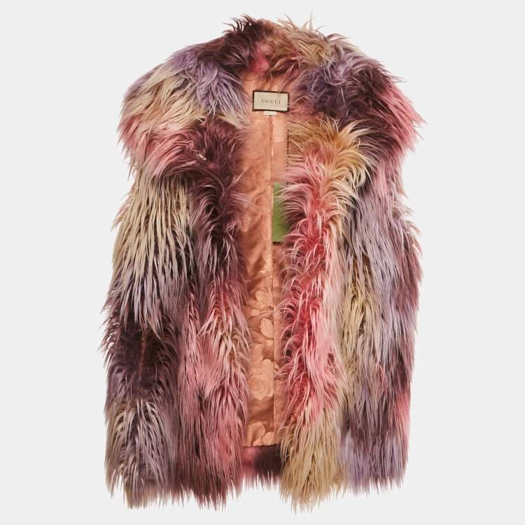Pre Owned Gucci Pink Faux Fur Sleeveless Jacket S
