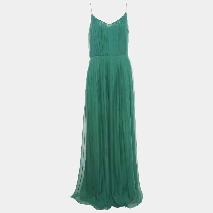 Pre Owned Gucci Green Silk Plisse Maxi Dress M