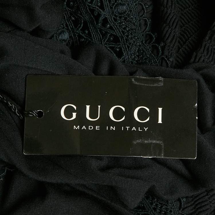 Pre Owned Gucci Black Lace Trim Jersey Shirring Top XS