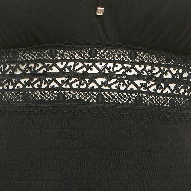 Pre Owned Gucci Black Lace Trim Jersey Shirring Top XS