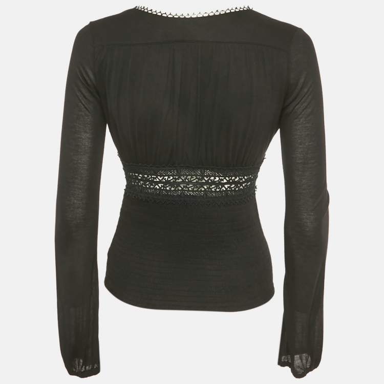 Pre Owned Gucci Black Lace Trim Jersey Shirring Top XS