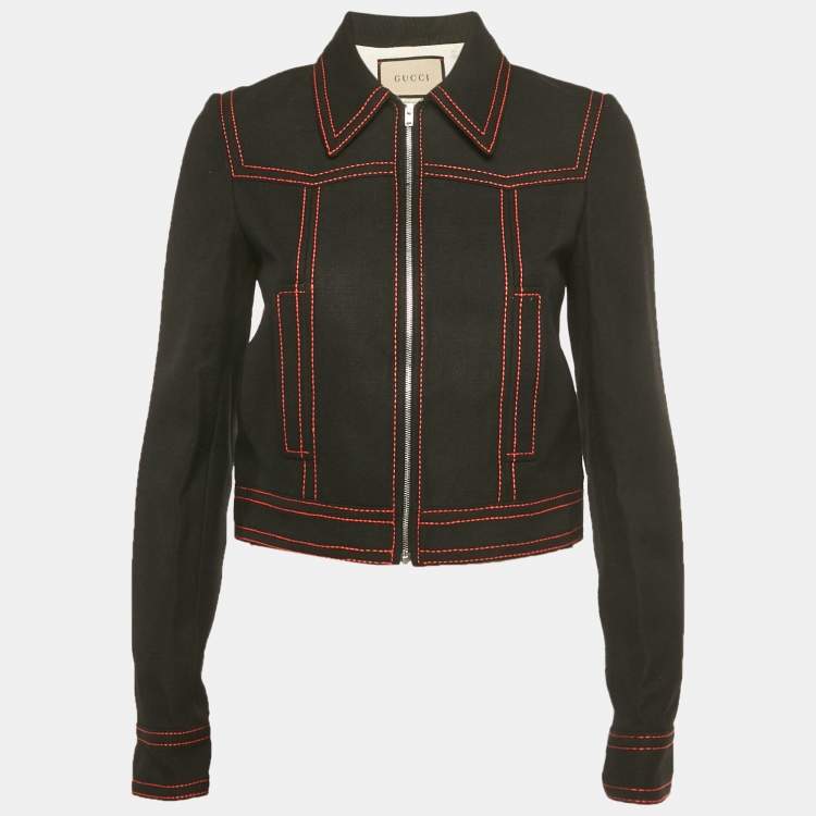 Pre Owned Gucci Black Denim Hoywood Babylon Embellised Zip Front Jacket XS