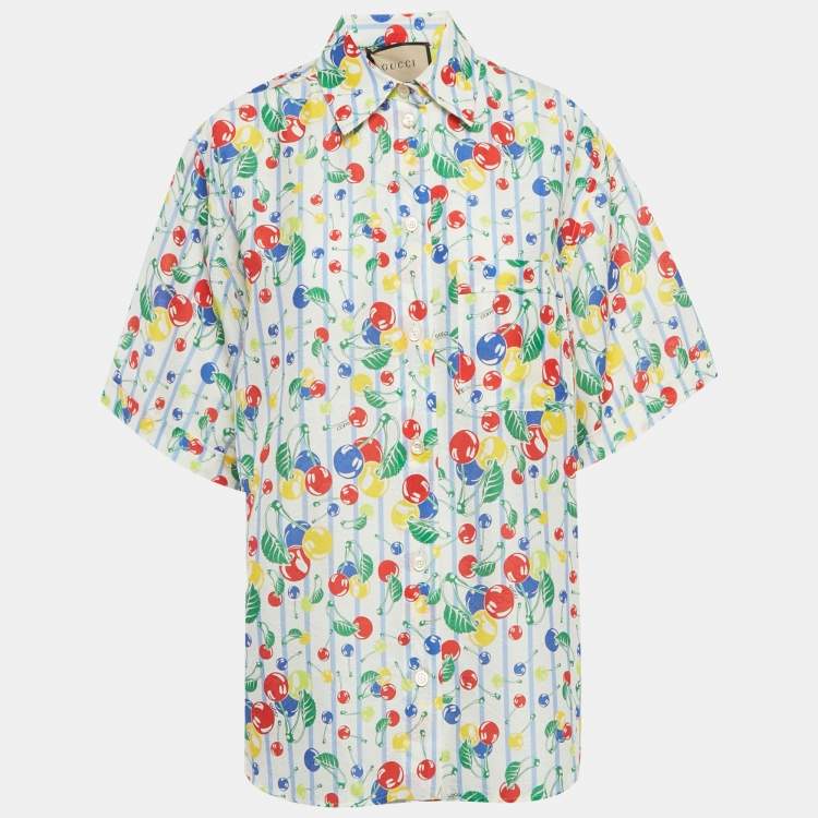 Pre Owned Gucci White Cherries Printed Cotton Oversized Shirt M