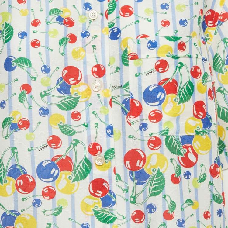 Pre Owned Gucci White Cherries Printed Cotton Oversized Shirt M