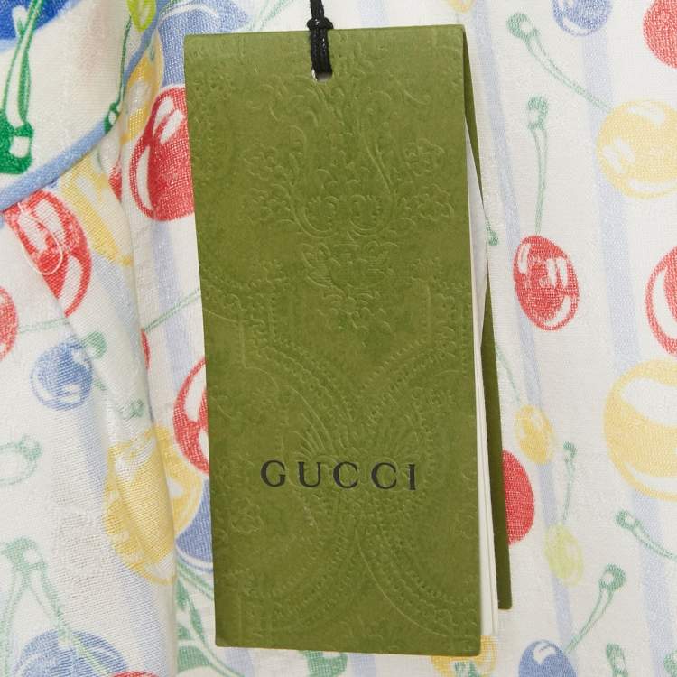 Pre Owned Gucci White Cherries Printed Cotton Oversized Shirt M