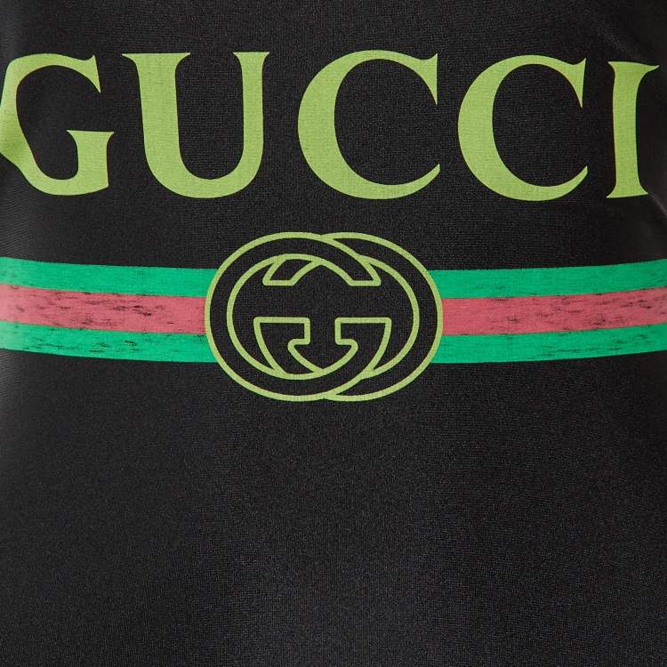 Pre Owned Gucci Black Logo Print Jersey Swimsuit XXS