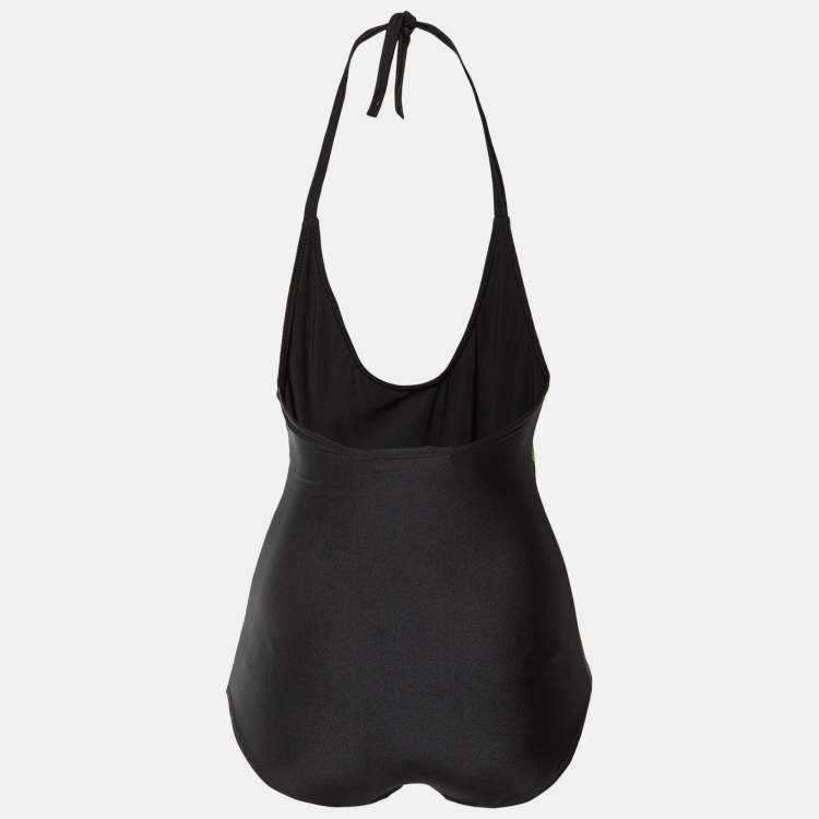 Pre Owned Gucci Black Logo Print Jersey Swimsuit XXS