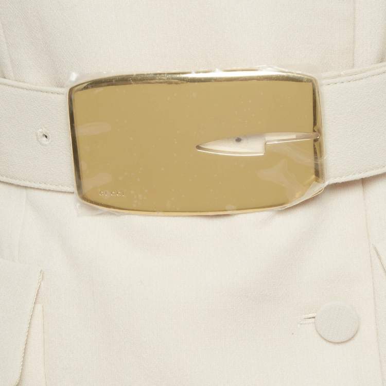 Pre Owned معطف غوتشي صوف مزيج بيج برباط وياقة قابلة للفصل مقاس صغير