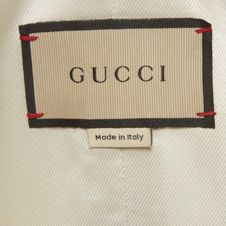 Pre Owned معطف غوتشي صوف مزيج بيج برباط وياقة قابلة للفصل مقاس صغير