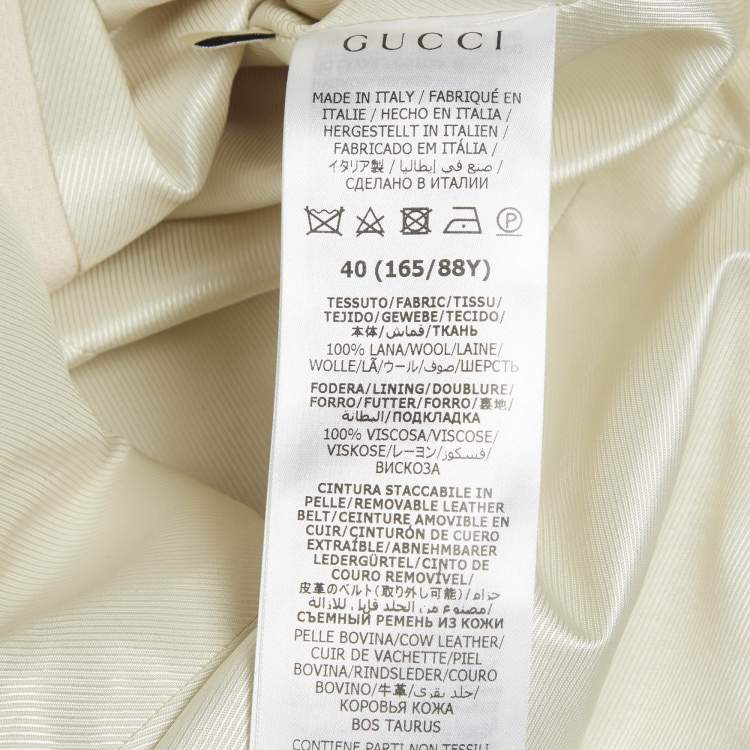 Pre Owned معطف غوتشي صوف مزيج بيج برباط وياقة قابلة للفصل مقاس صغير