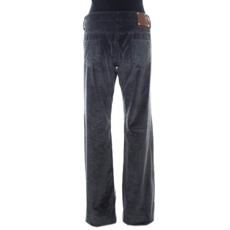 Pre Owned Gucci Gunmetal Grey Corduroy Boot-Cut Low Rise Pants L