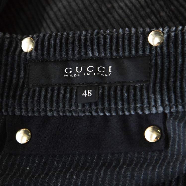 Pre Owned Gucci Gunmetal Grey Corduroy Boot-Cut Low Rise Pants L