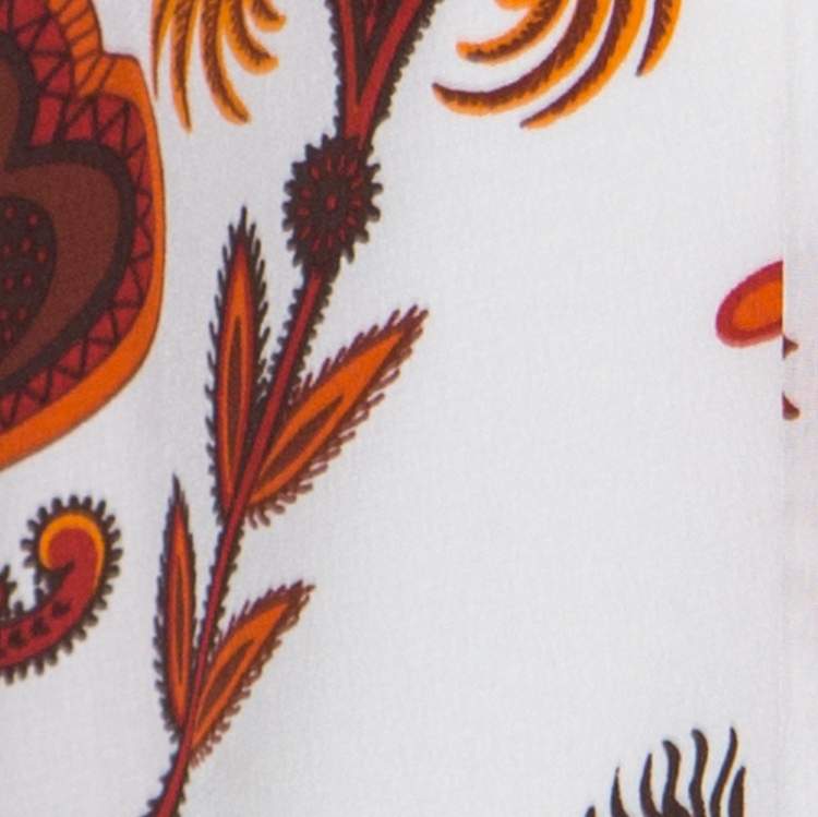 Pre Owned Gucci Whte & Orange Paisley Print Silk Shift Dress M