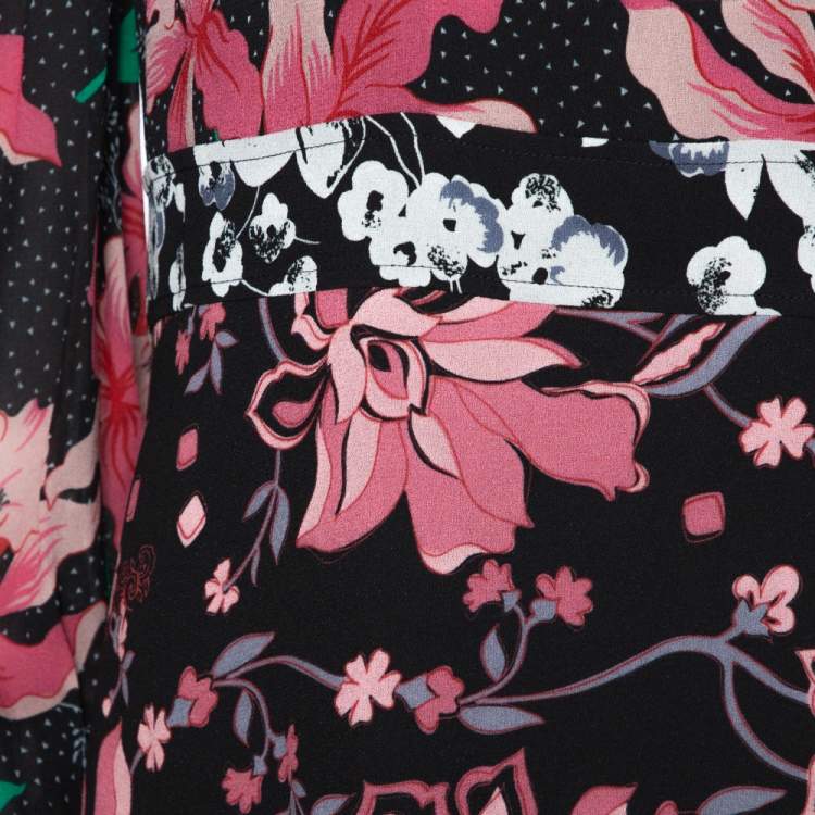 Pre Owned Gucci Black Floral Print Crepe Flared Maxi Dress M