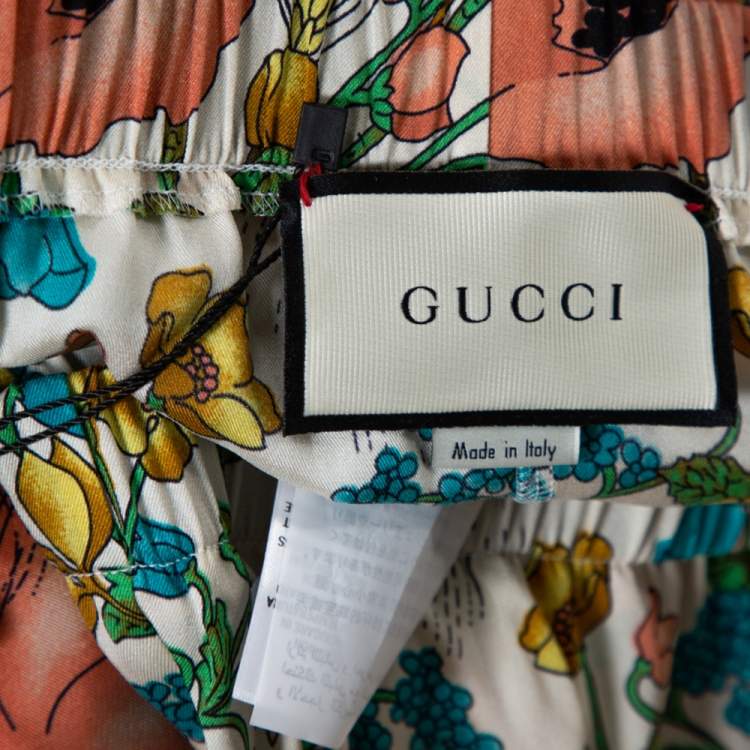 Pre Owned Gucci Multicolor Floral Printed Stretch Silk Elasticized Waist Pants XL