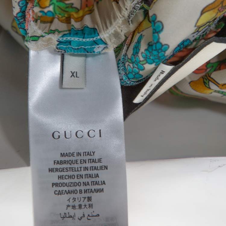 Pre Owned Gucci Multicolor Floral Printed Stretch Silk Elasticized Waist Pants XL