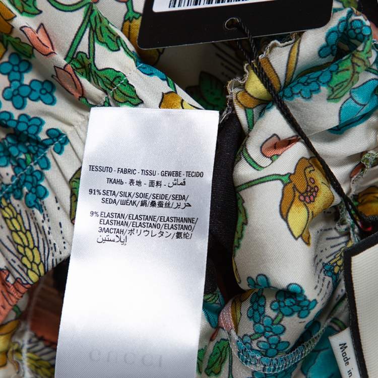 Pre Owned Gucci Multicolor Floral Printed Stretch Silk Elasticized Waist Pants XL