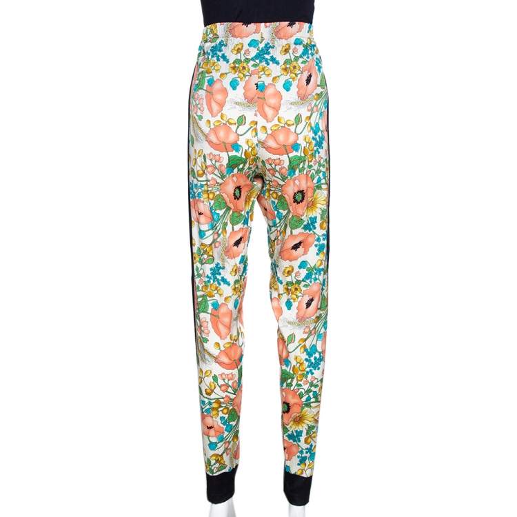 Pre Owned Gucci Multicolor Floral Printed Stretch Silk Elasticized Waist Pants XL