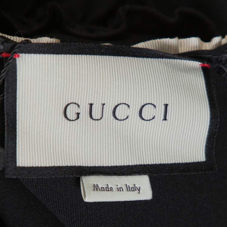 Pre Owned Gucci Black Jersey Web Trim Ruffled Sheath Dress L