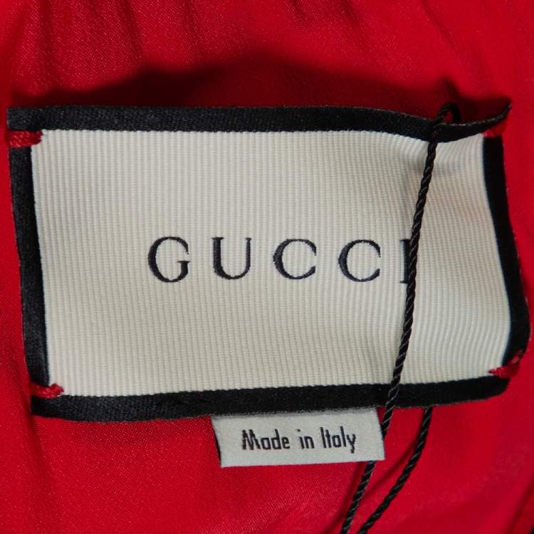 Pre Owned Gucci Red Silk Ruffle Detail Shift Dress L