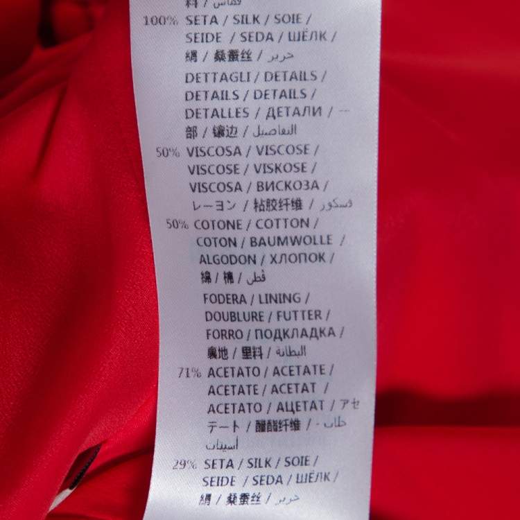 Pre Owned Gucci Red Silk Ruffle Detail Shift Dress L