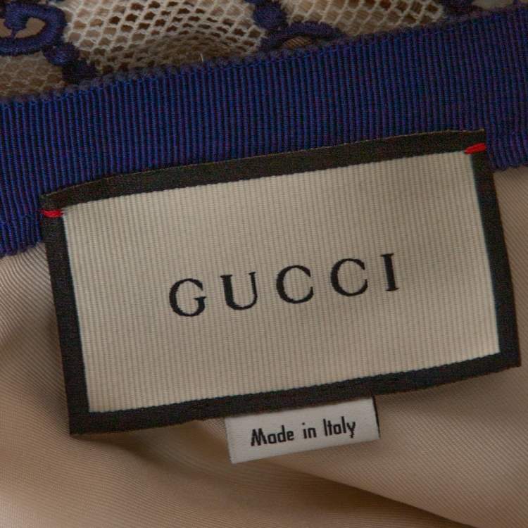 Pre Owned Gucci Navy Blue & Cream GG Macrame Overlay A-Line Skirt M