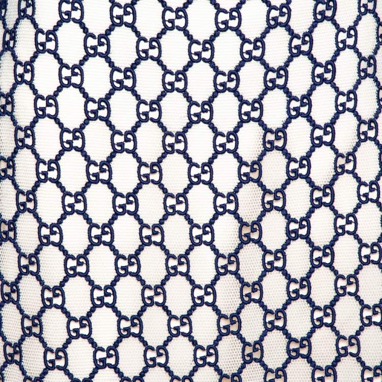 Pre Owned Gucci Navy Blue & Cream GG Macrame Overlay A-Line Skirt M