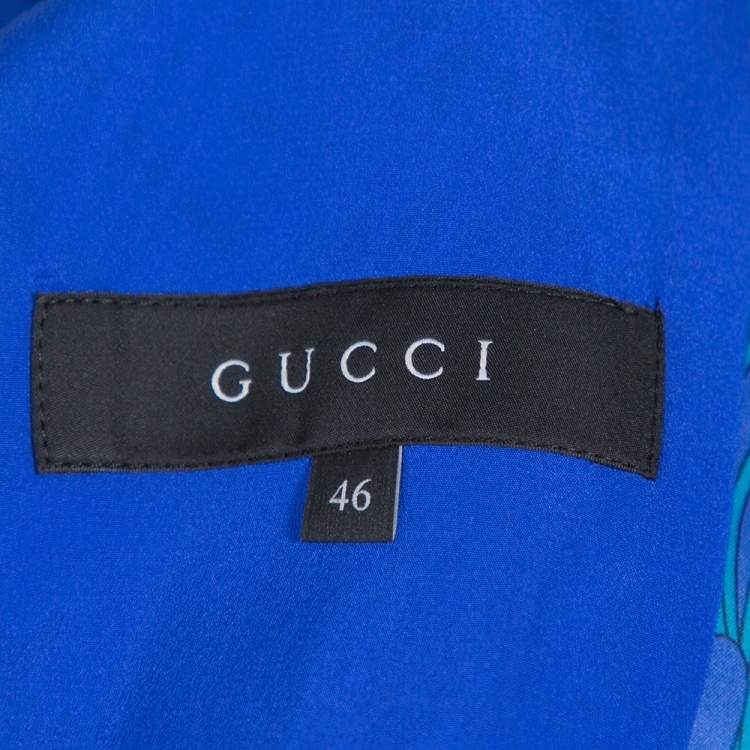 Pre Owned Gucci Blue Floral Print Silk Coat Dress L
