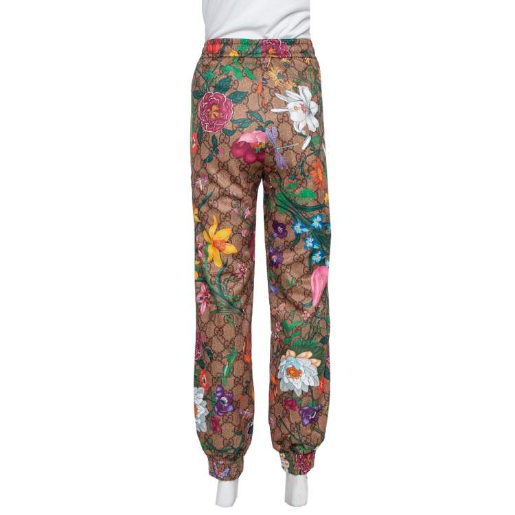 Pre Owned Gucci Brown Knit Flora GG Supreme Pattern Track Pants S