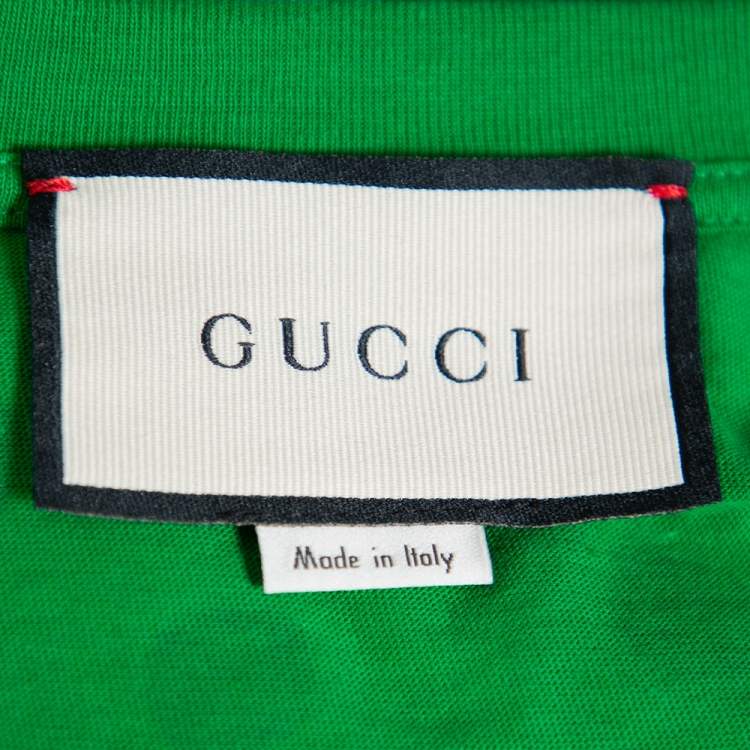Pre Owned Gucci Green Glitter Polka Dot & Logo Printed Cotton Crewneck T-shirt XS