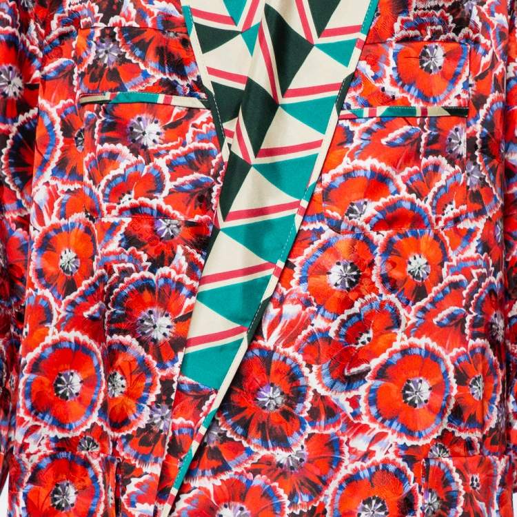 Pre Owned Gucci Multicolor Printed Silk Open Front Coat L